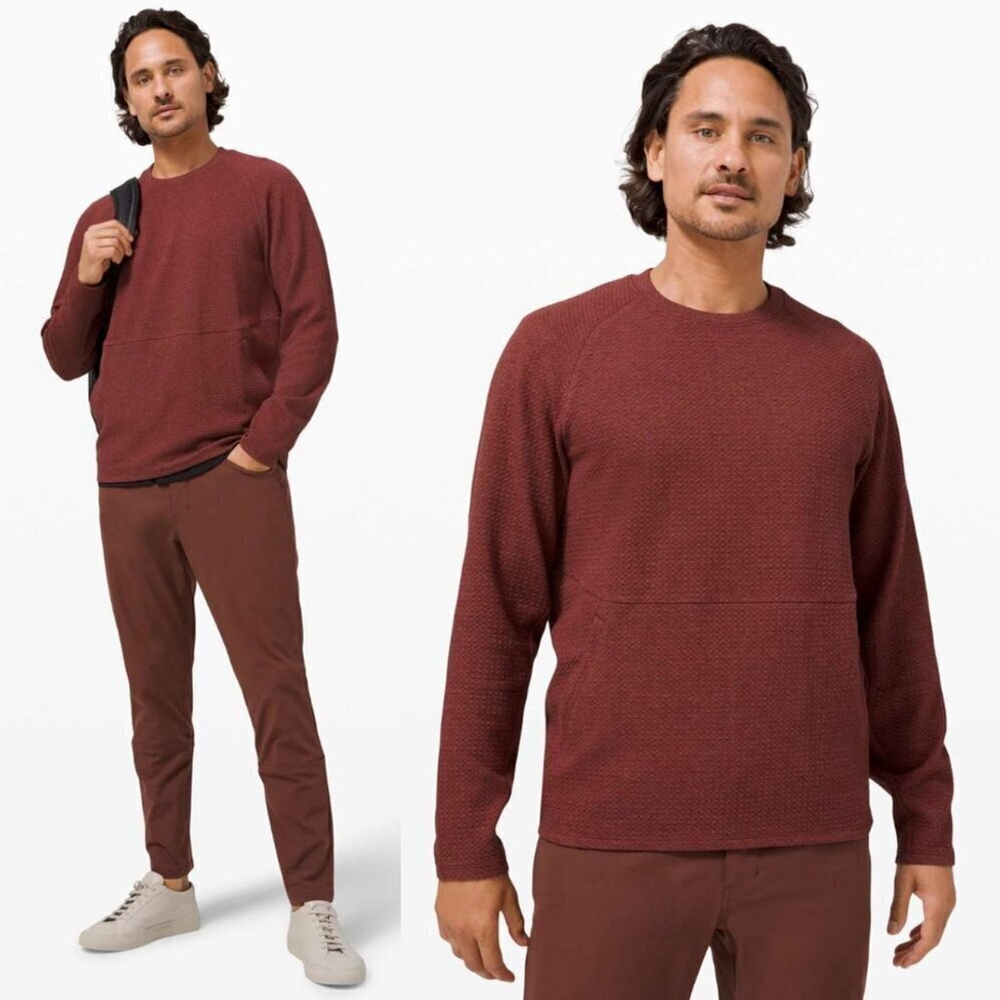 Lululemon At Ease Crew Sweatshirt Textured Heathered Savannah / Black, Sz S